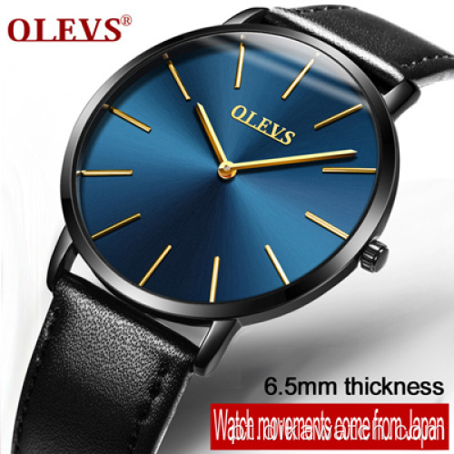 Relógio de quartzo de couro masculino de luxo OLEVS Calendário ultrafino Minimalista, negócios casuais relógios finos Homem 2021 Venda quente Reloj